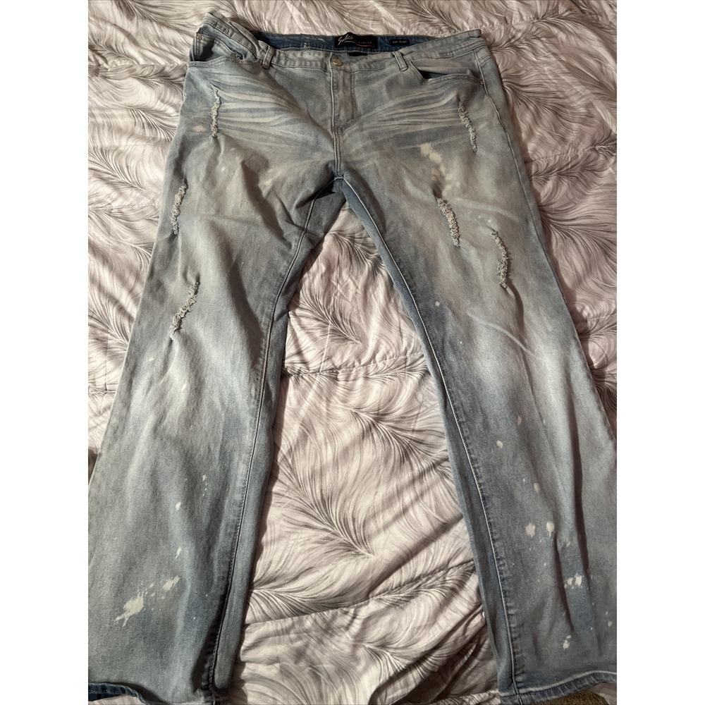Switch Remarkable Mens Slim Straight Jeans 40x34‎ Blue Distressed Splatter NEW